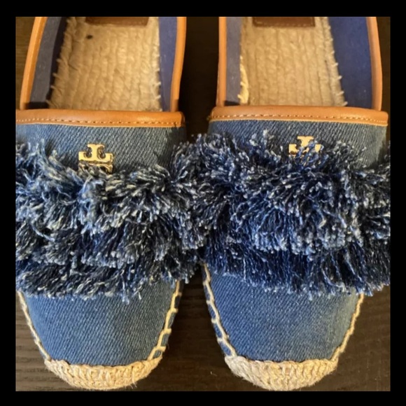 NWOB Tory Burch Shaw Denim Fringe Espadrille Size 6 - Picture 3 of 6